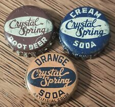 3 Diff CRYSTAL SPRING soda Bottle Caps Cork Root Beer Cream Orange picture