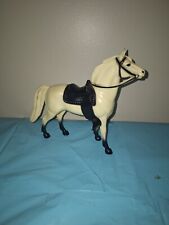 Vtg Hartland Plastic Cream White Pony w/ Black Saddle Horse Toy Figure picture