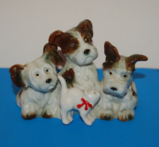 ANTIQUE PORCELAIN Terrier Dogs and Cat Japan 6inch wide picture