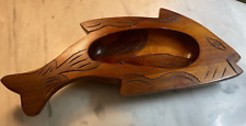 Wood Carved Fish Bowl or Wall Hanging Unique Vintage 14 in picture