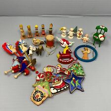 Vintage Wooden Fabric Christmas Holiday Ornaments Lot of 28 German Democratic picture