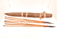 ANTIQUE TRIBAL AFRICAN ARROW SET + LEATHER HIDE QUIVER NORTHERN CAMEROON- picture