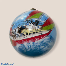 Pier One  Ornament Santa SAILING BOAT YACHT Reverse Hand Painted Glass Christmas picture
