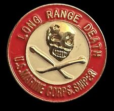 Vintage Retro Marine Corps  Pin LONG RANGE DEATH SNIPER Skull picture