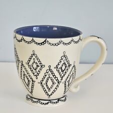 2002 Starbucks Barista Off White with Black Diamonds Footed Mug Cup Blue / 20 oz picture