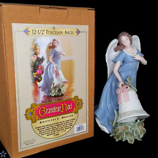 Vtg 2003 Grandeur Noel Porcelain Christmas Angel Figurine 12.5in Blue Dress Bell picture
