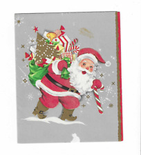 vintage shiny silver Quaint Greeting Christmas Card Gift Bag Santa Deer Sleigh picture