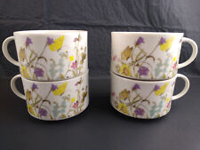 4 Soup Coffee Mugs Cups Flowers Butterflies Stacking 1975 Nature Garden Society picture