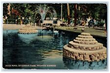 1917 Duck Pond Riverside Park Fountain Exterior Wichita Kansas Vintage Postcard picture