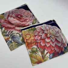 Set 2 Vintage Floral Navy Blue Pink Handkerchiefs Hankies Roses Dahlia 12