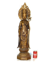 MASSIVE Antique Cast Iron Gold Gilt Chased Finish Kwan Yin Statue picture