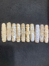 10 Pcs Tibetan Old White Agate Dzi Hand Carved *FengShui* Beads picture