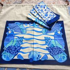 Hermès luncheon Place mat napkins set 4 pieces blue Sea shell pattern cotton picture