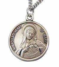Sterling Silver Immaculate Heart of Mary Medal with Sacred Heart of Jesus Back, picture
