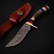 MRS CUSTOM Hand Forged Damascus Steel Hunting Skinner  Knife STAG/ANTLER  90 picture