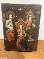 Antique Eastern European Orthodox Wood Coronation of The Blessed Virgin Mary picture