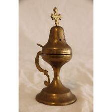 Antique Hand Crafted Solid Brass Incense Burner Censer With Cross picture
