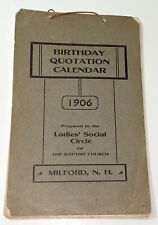 Rare Antique Birthday Quote Calendar Ladies Social Circle Baptist Church NH 1906 picture