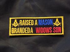 Raised A Mason Branded A Widows Son Masonic Patch Iron Sew Fraternity NEW picture