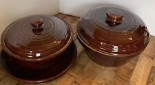 MARCREST DAISY DOT BROWN STONEWARE DUTCH OVEN Pair With Matching Plates picture