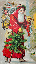 Rare 1911 Merry Xmas St. Nicholas Post Stamp on Santa Claus Embossed Postcard picture