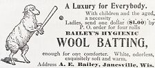 1895 Print Ad~BAILEY'S HYGIENIC WOOL BATTING Janesville,Wis.Sheep Plays Baseball picture