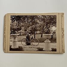 Antique Cabinet Card Photograph Young Woman With Bicycle Outdoors Trees Nature picture