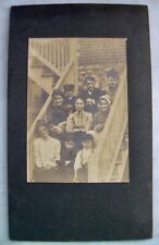 Antique Mounted Sepia Photograph Immigrant Family ??? Sitting on Steps picture
