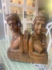 Pair Hand Carved Wood Tribal Figural Male and Female Bookends picture