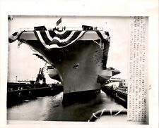 LG48 1956 AP Wire Photo USS RANGER FLOATS OUT AFTER CHRISTENING NEWPORT NEWS picture