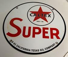 VINTAGE 1961 DATED SUPER CALTEX GASOLINE PORCELAIN CALIFORNIA TEXAS OIL CO SIGN picture