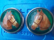 Green Glass Horse Head Rosettes Bridle Headstall right and left picture