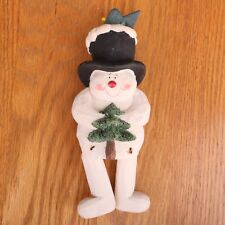 Snowman With With Dangly Legs Bird On Head Holding Christmas Tree Figurine picture