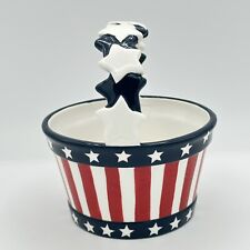 5X3-1/4 In Vintage Patriotic American Flag Ceramic Bowl With Handle 4th of July picture