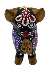 Hand Painted Black Floral Torito de Pucará Folk Art Pottery Bull Figurine Peru picture