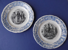 2 Antique HB Choisy le Roi French Plates - Blue & Black - Countries of the World picture