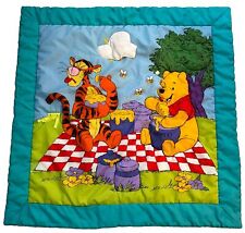 Vintage Winnie The Pooh Tigger Eating Honey Bright Color Blue Baby Quilt 33”x33” picture