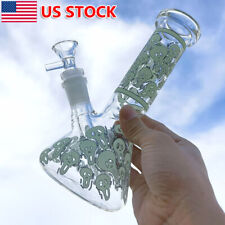 8 inch White Skull Smoking Glass Bong Water Pipe Hookah Glow in the Dark + Bowl picture