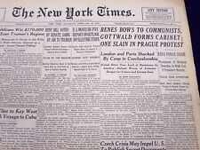1948 FEB 28 NEW YORK TIMES NEWSPAPER - BENES BOWS TO COMMUNISTS - NT 58 picture