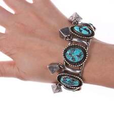 c1950's Navajo Silver and turquoise stamped bells bracelet picture