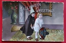 Halloween Greetings Postcard, Two Girls In Costumes  picture
