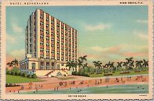 1936 MIAMI BEACH, Florida Postcard HOTEL NETHERLAND Beach View / Deckled Linen picture