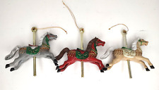 Vintage Lot of 3 Carousel Horse Christmas Ornaments in Hard Plastic picture