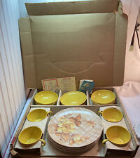 Vtg 16pc MCM Prolon Melamine Dinnerware Set Yellow Magnolia NOS Plates Cups Bowl picture