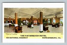 Harrisonburg VA-Virginia, Kavanaugh Hotel, Lobby, Antique Vintage Postcard picture