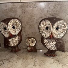 Vintage 70s Brown Owl Wall Art Hanging Molded Foam Set Of 3 picture