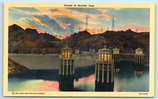 Postcard Sunset on Boulder Dam linen G163 picture