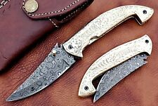 HUNTEX Custom Handmade Damascus 8''Long  Copper  Folding Pocket Knife picture