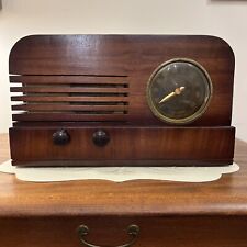 Vintage Tube Radio Midland M6A 1946 Wood Cabinet Brass Dial Works Tabletop 16x8