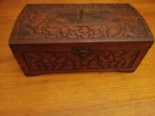 Vintage 1940's Hand-Carved Wooden Cedar Keepsake Footed Chest/Jewelry Box picture